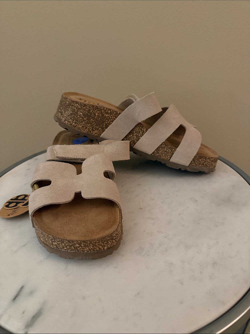 Comfort Slide Suede Sandals in Beige with Cushioned Footbed